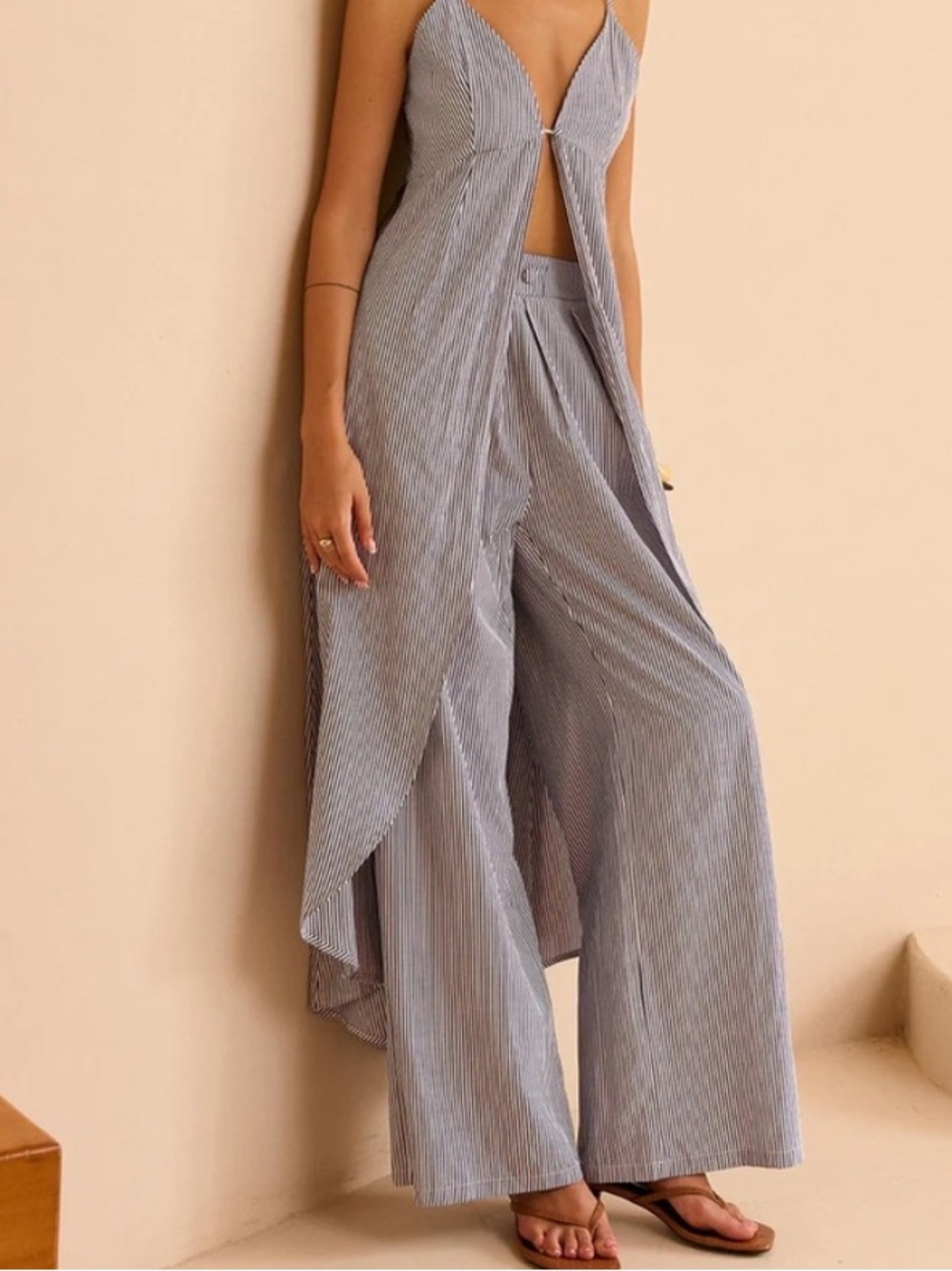 Commense Blue White Pinstripe Set Size M NWT